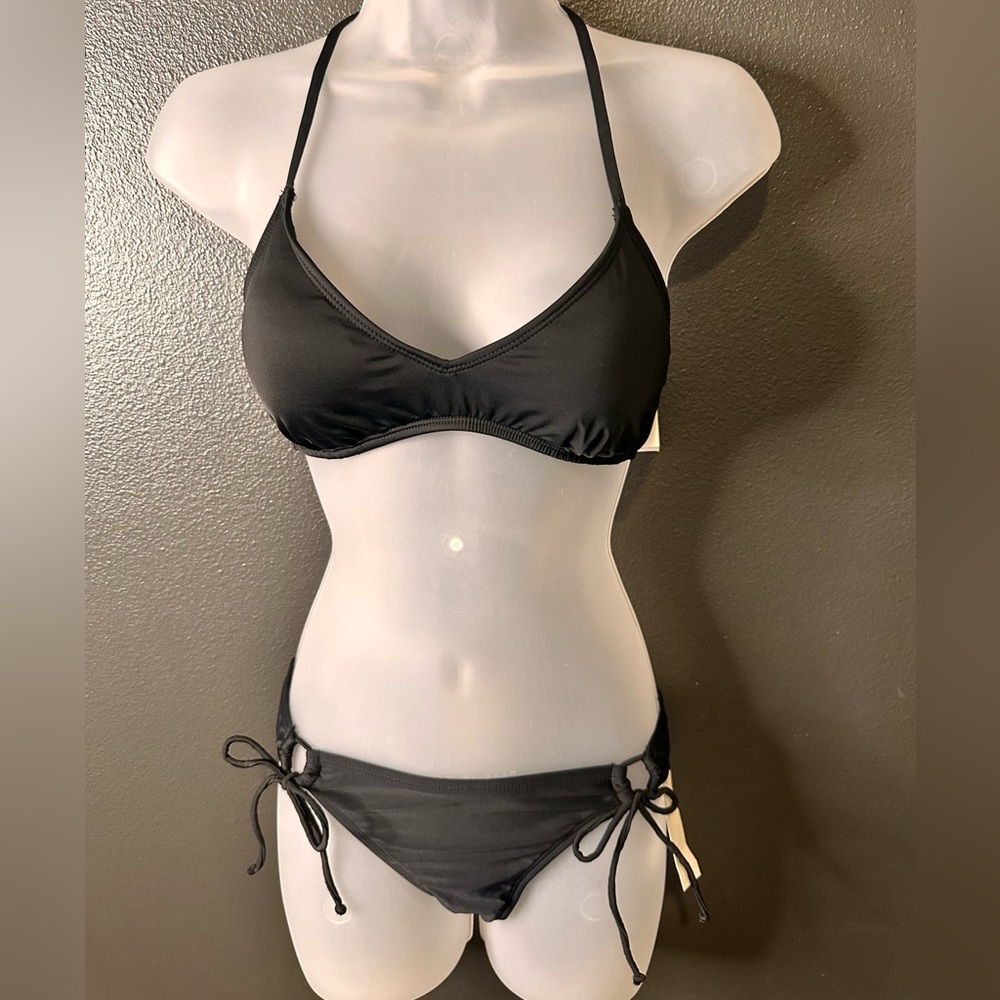 HOBIE Black Strappy Hipster Bikini Top Size M & Bottom Size S